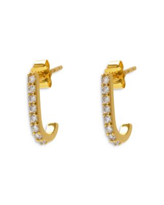 Argento Vivo - Pav&eacute; J Hoop Earrings in 18K Gold Plated Sterling Silver