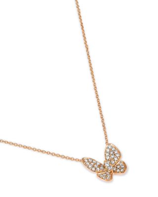 Diamond Butterfly Pendant Necklace in 14K Rose Gold, 0.33 tcw