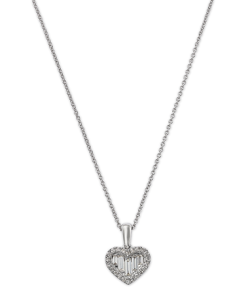 Bloomingdale's Fine Collection Diamond Baguette & Round Cut Heart Halo Pendant Necklace In 14k White Gold, 0.33 Ct. T. W. In White
