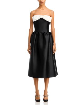 Taffeta Contrast Bow Midi Dress