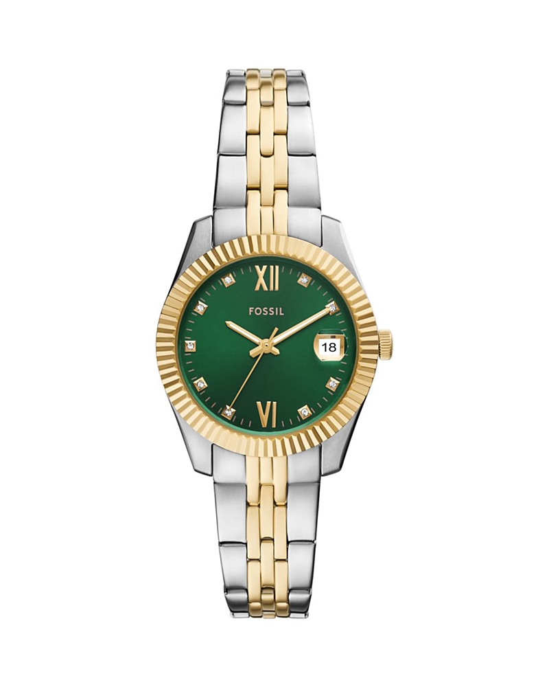 Fossil Women's Scarlette Three-hand Date Two-tone Stainless Steel Watch, 32mm In Green/two-tone