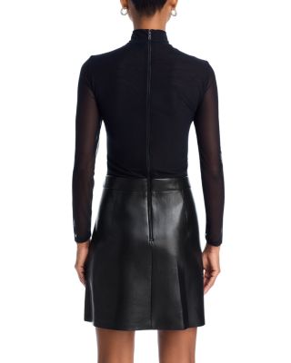 Alice and Olivia Chara Long Sleeve Mesh & Faux Leather Mini