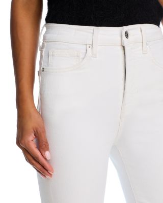 Carly Raw Hem High Rise Kick Flare Cropped Jeans in White