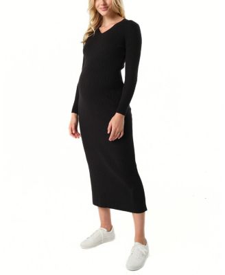 Women&#39;s Maxi Maternity &amp; Nursing V-Neck Sweater Dress in Cotton Knit