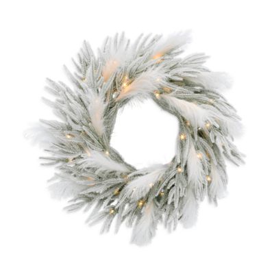 Seasonal LLC - Pine and Pampas 26" Wreath with LED Lights