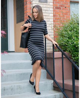  Women&#39;s Knee Length Striped Maternity &amp; Nursing Sweater Dress in Cotton Knit