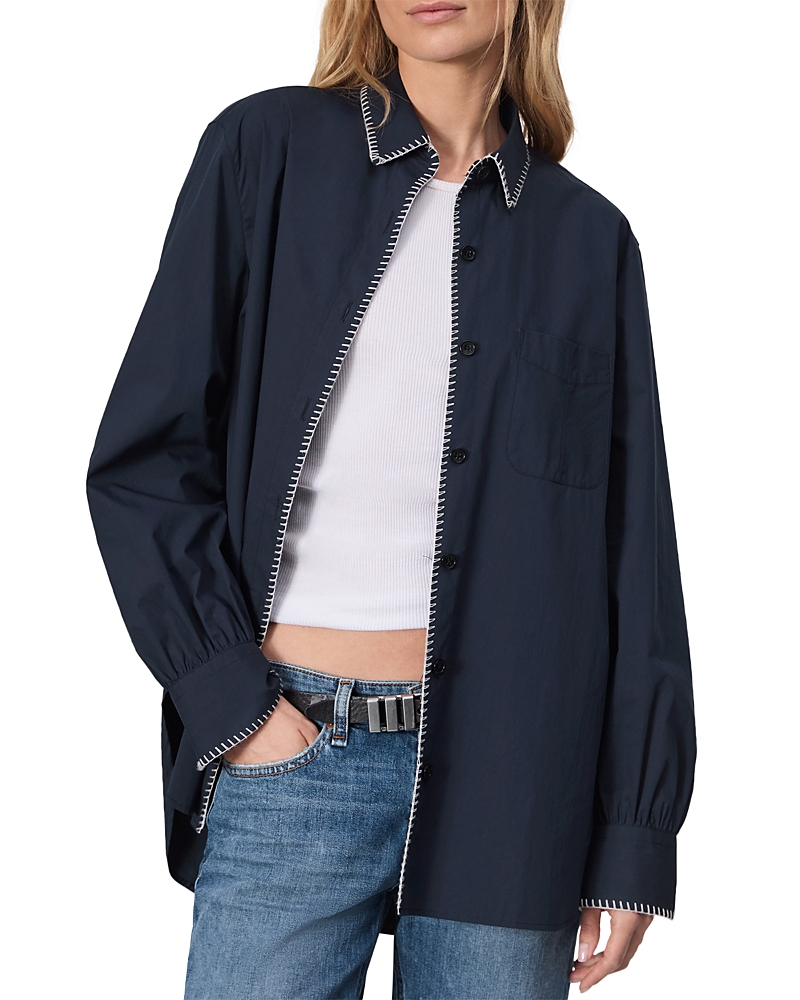 Rag & Bone Maxine Blanket Stitch Cotton Button-up Shirt In Navy