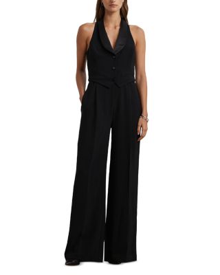 Ralph Lauren - Satin Trim Crepe Sleeveless Jumpsuit