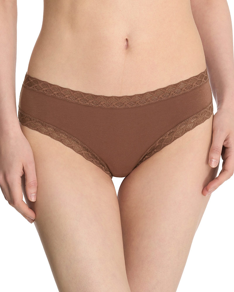 Natori Bliss Lace-trim Cotton Brief Underwear 156058 In Nutmeg