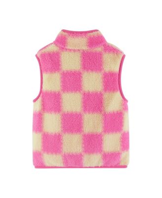 Girls&#39; Pink &amp; Cream Checkered Faux Fleece Vest - Little Kid