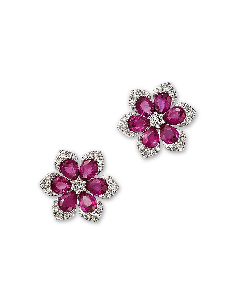 Shop Bloomingdale's Fine Collection Ruby & Diamond Flower Stud Earrings 14k White Gold In Pink/white