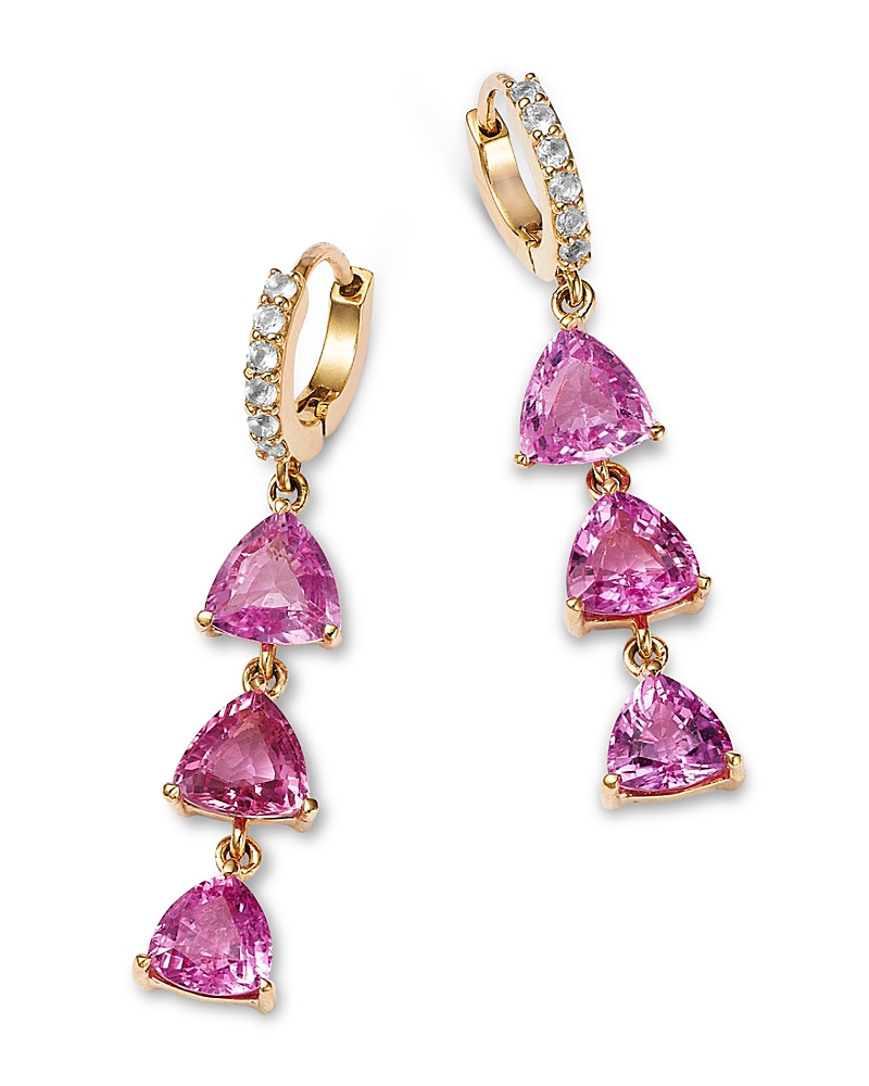 Moon & Meadow 14k Yellow Gold Trillion Pink Sapphire, Pink Tourmaline & White Topaz Drop Earrings In Pink/gold
