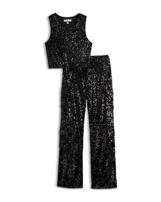 KatieJnyc - Girls' Miley Cropped Tank & Levi Cargo Pants Sequined Set - Big Kid