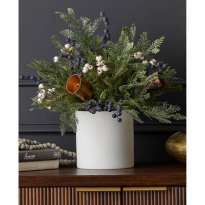 Blueberries & Harmony Bells Arrangement in Ceramic Pot with Fairy Lights