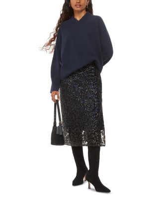 Petite Floral Sequined Midi Skirt