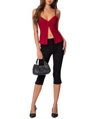 Crimson Lacey Split Front Top