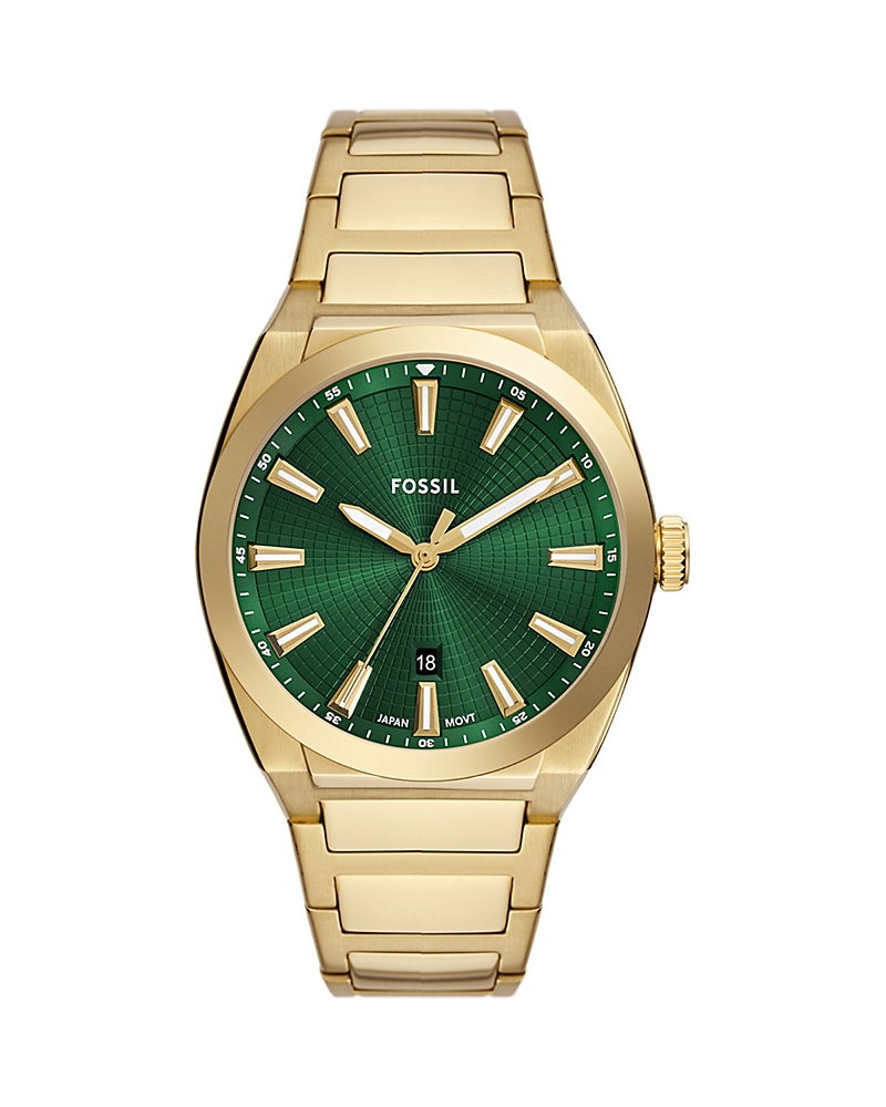 Fossil Men's Everett Three-hand Date Gold-tone Stainless Steel Watch, 42mm In Green/gold