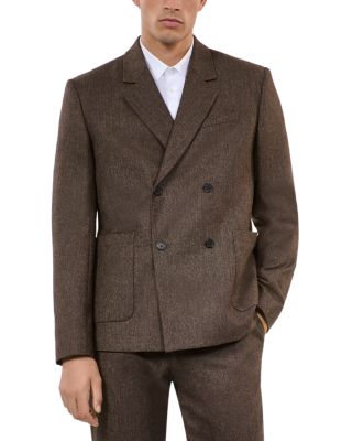 The Kooples Herringbone Fitted Double Breasted Suit Jacket