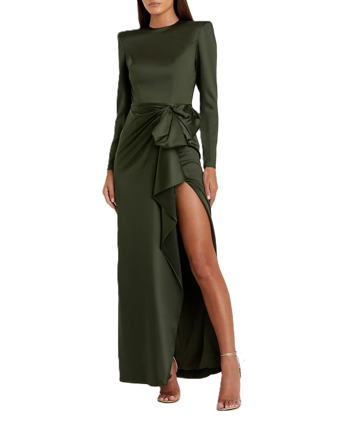Mac Duggal Long Sleeve Structured Bow Draped Gown