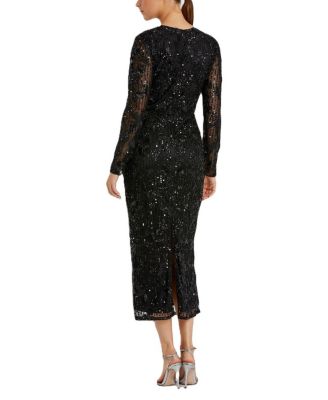High Neck Long Sleeve Embellished Dress