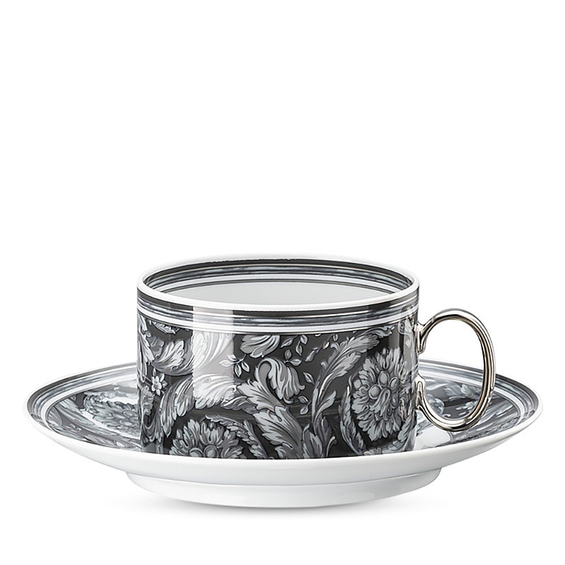 Versace Barocco Haze Tea Cup & Saucer, 6 Oz. In Black