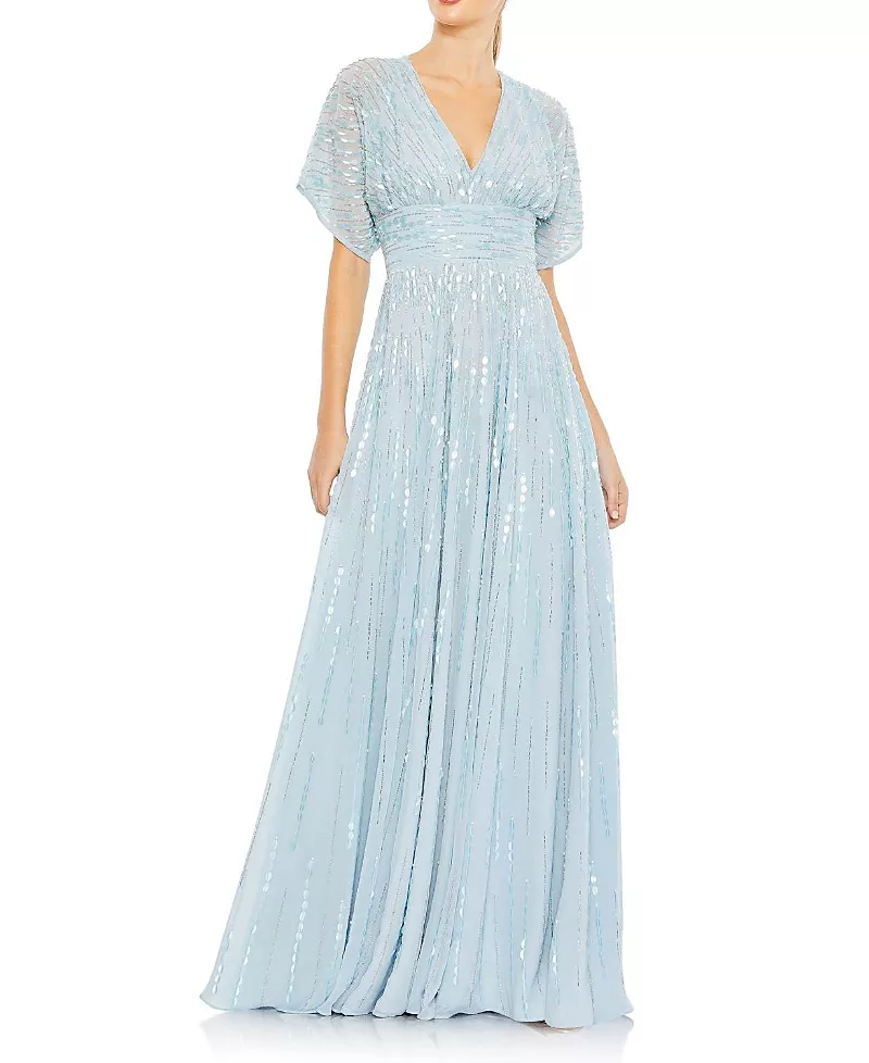 Mac Duggal Embellished V Neck Evening Gown