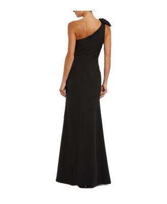 Crepe One Shoulder Fitted Gown With Bow
