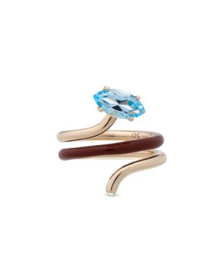 9K Yellow Gold You&#39;re So Vine Blue Topaz &amp; Enamel Coil Ring