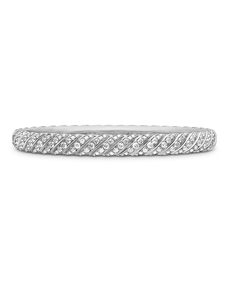 David Yurman Sculpted Cable Bangle Bracelet in 18K White Gold with Diamonds, 6.2mm