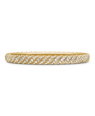 David Yurman 18K Yellow Gold Sculpted Cable Pave Diamond Bangle