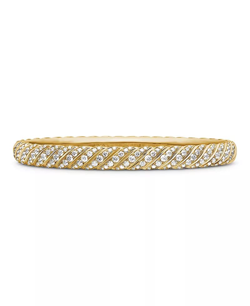 David Yurman 18K Yellow Gold Sculpted Cable Pave Diamond Bangle