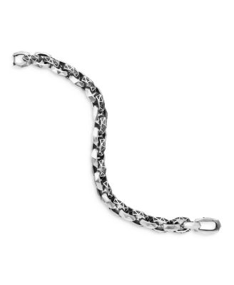 Men's Torqued Faceted Link Bracelet in Sterling Silver with Pav&eacute; Black Diamonds
