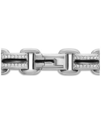 Men's Sterling Silver Deco Diamond Pav&eacute; Beveled Link Bracelet