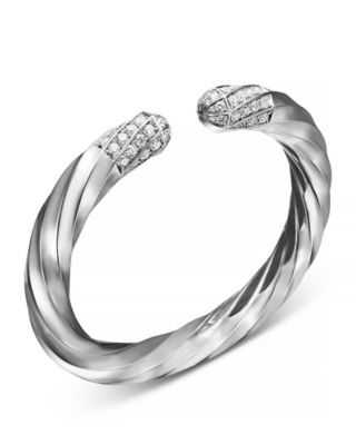 Sterling Silver Cable Edge Bangle Bracelet with Diamonds
