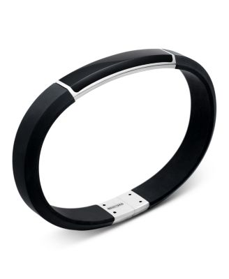 Men's Sterling Silver Streamline&reg; Onyx Black Rubber Bracelet