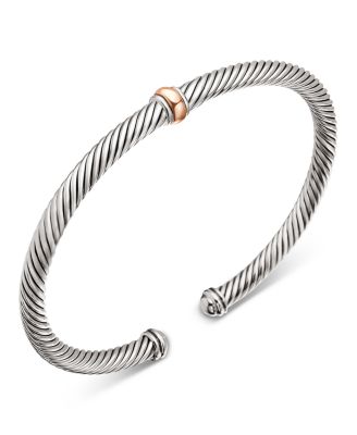 Classic Cable Station Bracelet in Sterling Silver with 18K Yellow Gold, 4mm