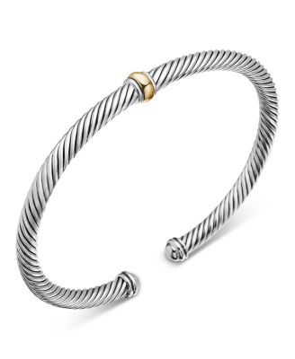 Classic Cable Station Bracelet in Sterling Silver with 18K Yellow Gold, 4mm
