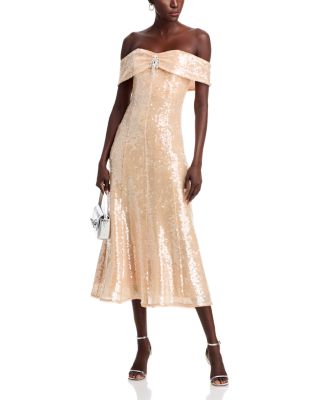 Gold Sequin Off-the-Shoulder Dress - Exclusive