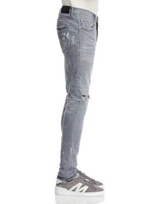 Gray Knee Slit Skinny Jeans