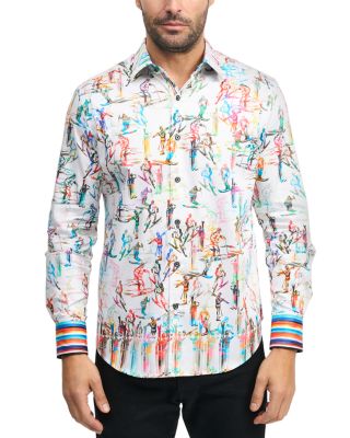 Robert Graham - Off Piste Cotton Stretch Satin Printed Classic Fit Button Down Shirt