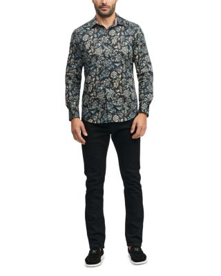 Evans Cotton Stretch Satin Printed Classic Fit Button Down Shirt