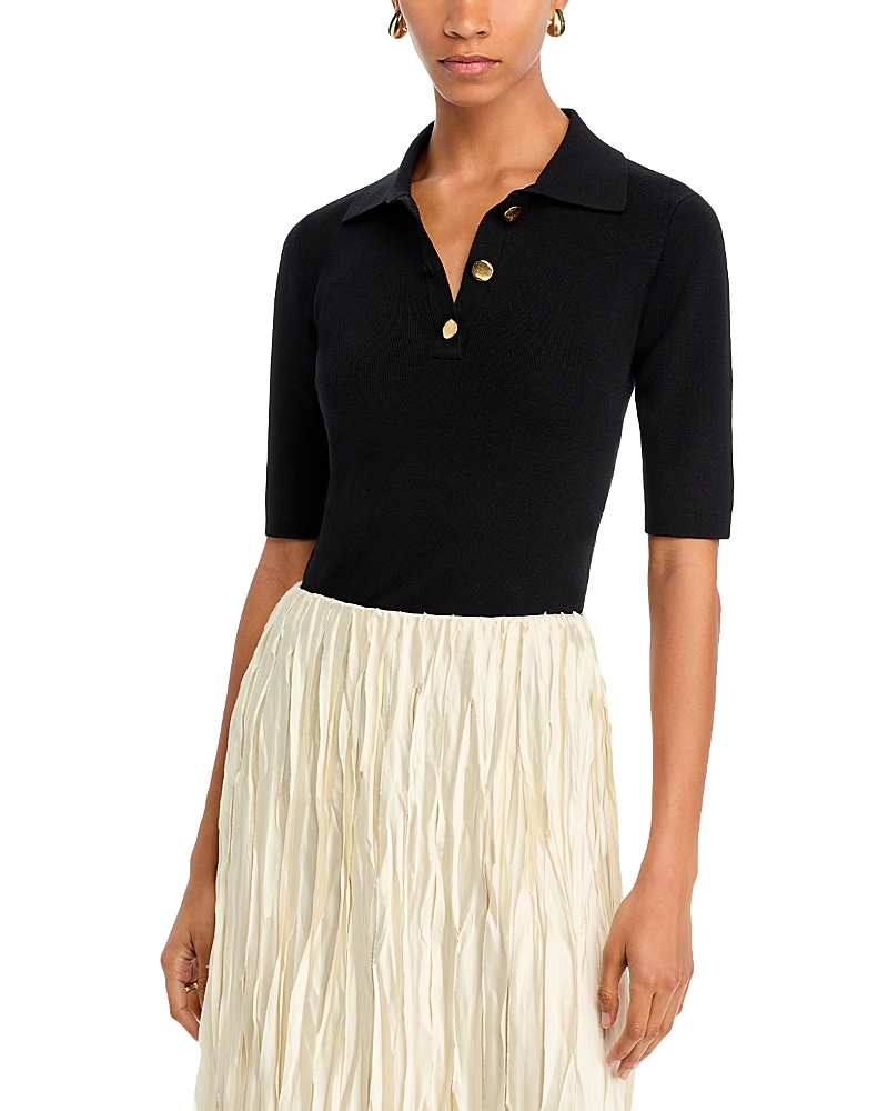 Rosetta Getty Fitted Polo Sweater In Black