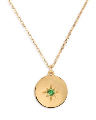 kate spade new york - Green Pav&eacute; Star Loyalty Etched Medallion Pendant Necklace in Gold Tone, 16"-19"