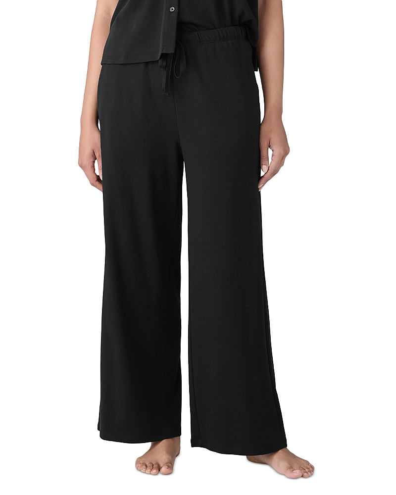 Eileen Fisher Wide Leg Organic Linen Ankle Pants In Black