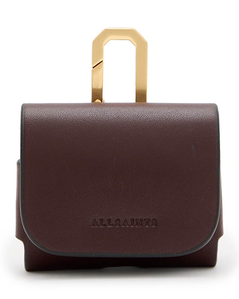 Allsaints Leather Airpods Case In Burnt Red