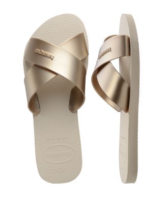 Women's Aqua Metallic Crisscross Slide Sandals