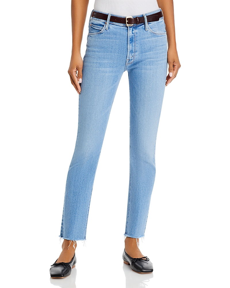 Mother Dazzler Mid Rise Ankle Fray Jeans In Blessing In Disguise In Blue