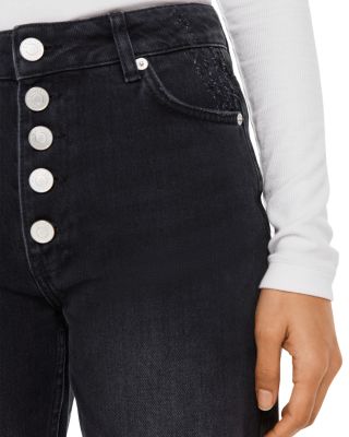 Hollie Button Front High Rise Cropped Straight Jeans in Black