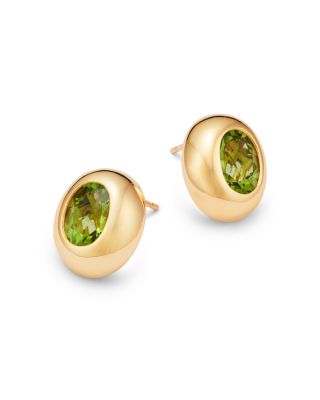Peridot Polished Bezel Oval Stud Earrings in 14K Yellow Gold