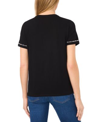 Faux Pearl Trim Crewneck Tee